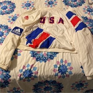 Adidas White and Blue Hooded Jacket